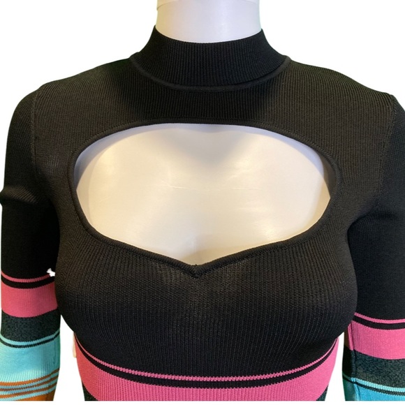 NWT Staud Clara Mosaic Stripe Cutout Ribbed Long Sleeve Sweater Dress - Sz XS - Picture 6 of 10